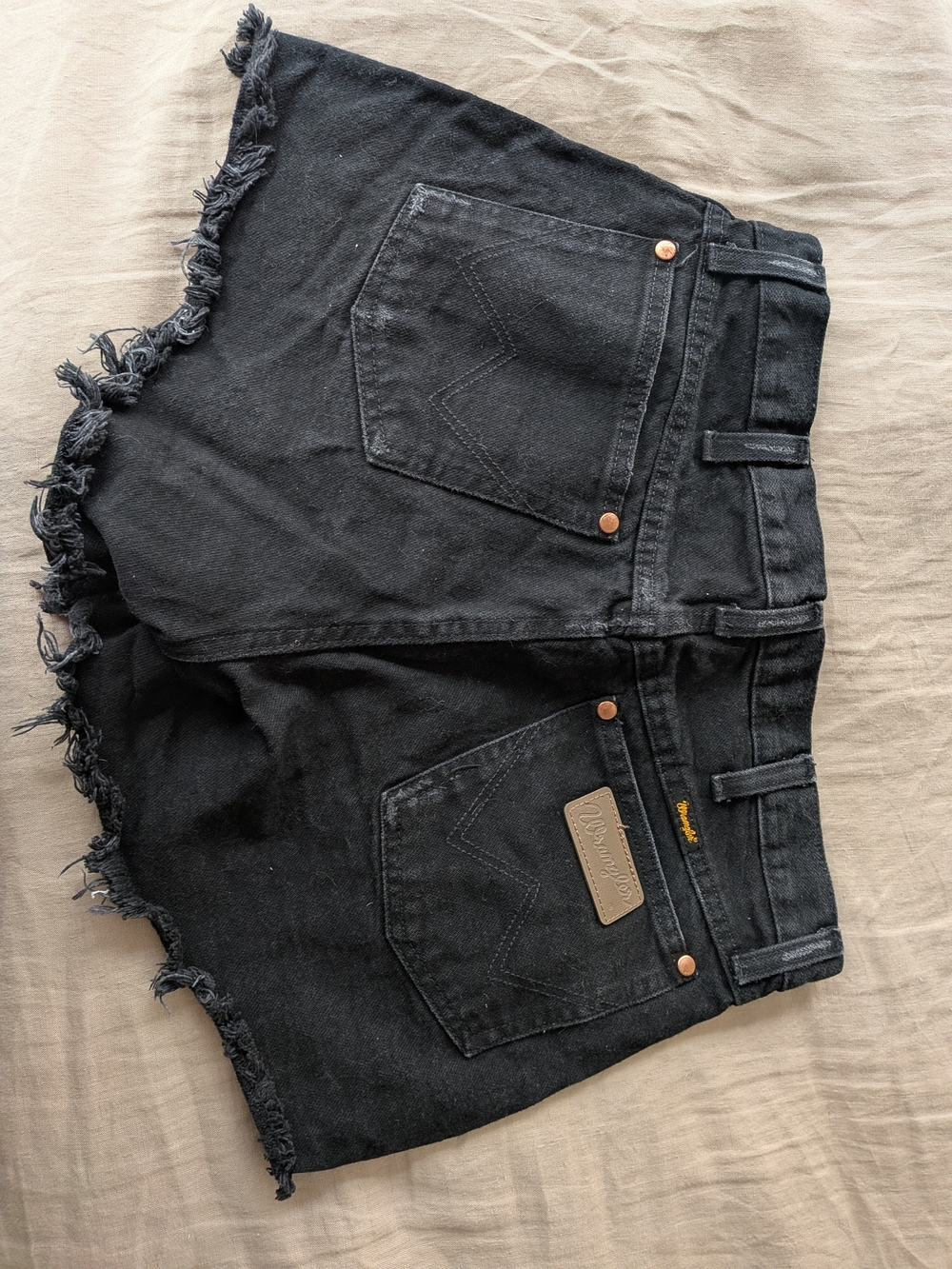 Wrangler Black Frayed High Rise Denim Women's Shorts - Picture 2 of 5